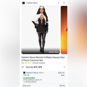 Fashion Nova Women's Misbe Heaven Nun
5 Piece Costume Set XL